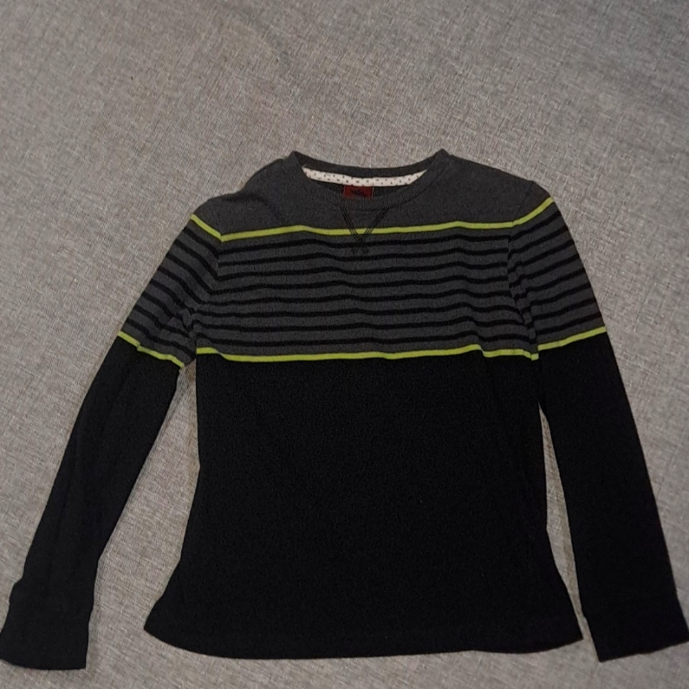 Hawk Boys Striped Black Grey and Green Long Sleeve Tee YLG